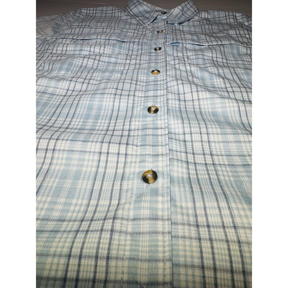 LL Bean Woman’s Tropicwear Shirt Size Small Short Sleeve Sky Blue Plaid - Picture 7 of 12